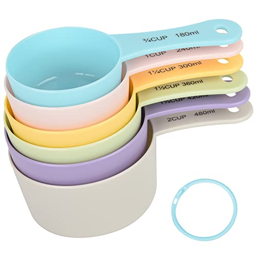 Smithcraft Plastic Measuring Cups Set Colorful Measuring Cups Big Capacity Measuring Cups 6 Measuring Spoons for Baking 1 Cup and 2 Cups Color Measurement Tools Blue