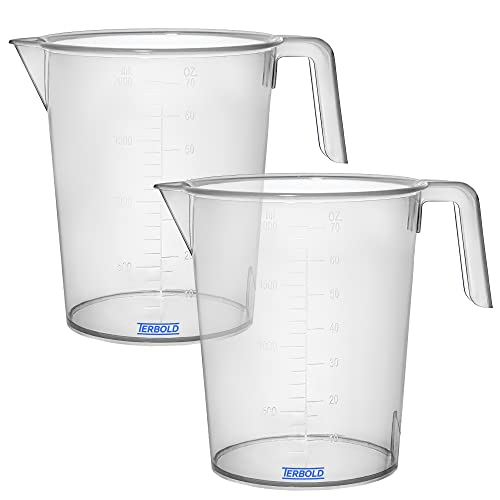 Terbold 2 Liter Pitcher (Pack of 2)  Durable Clear Plastic Graduated Measuring and Mixing Pitcher 12 Gallon (2000ml)