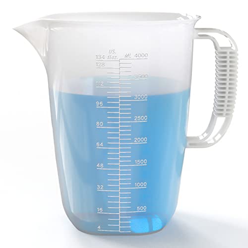WhiteRhino 1 Gallon 134oz Measuring PitcherExtra Large Plastic Measuring Cup with Strong Food Grade MaterialGraduated Mixing Pitcher Great for LawnHome HobbiesPoolChemicals Motor Oil and Fluids