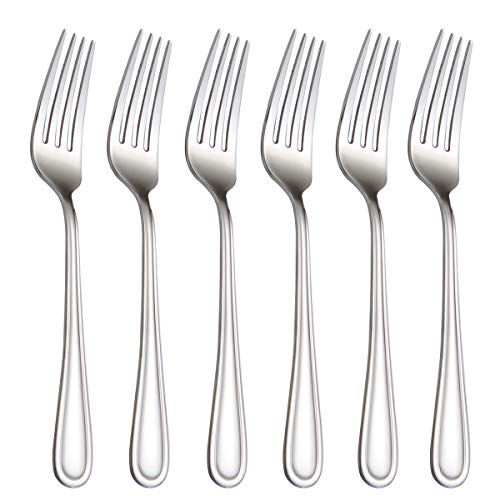 Salad Forks Set of 6 Flatware Forks 7Inch Stainless Steel Table Forks Mirror Polishing (Silver 6pcsRound Handle)