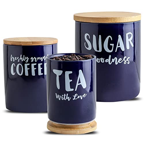 Ceramic Coffee Tea Sugar Container Set of 3 Coffee Storage Airtight Canister Sugar Containers for Countertop Food Storage Jar for Coffee Ground Candy Tea Spice Nut