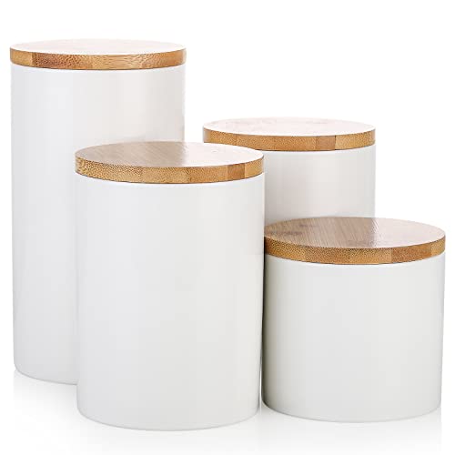 Kitchen Canisters Sets for Kitchen Counter WELLCHE White 4PCS Flour and Sugar Containers Ceramic Jars with Airtight Bamboo Lid Heat  Cold Resistant Portable For Coffee Sugar Tea Storage Container