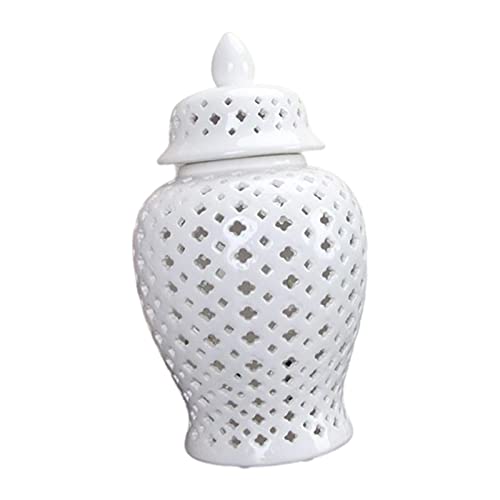 figatia Ceramic Ginger Jar with Lid Hollow Out Bud Storage Vase with Lid Floral Arrangement Decoration Traditional Jar Floral Arrangement 10cmx10cmx22cm