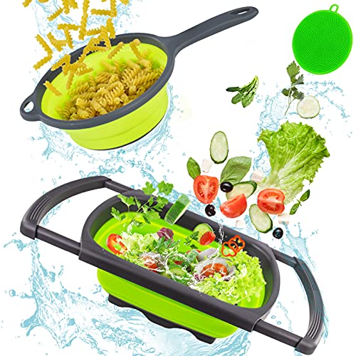 Collapsible Colander Collapsible Collanders and Strainers Colanders  Food Strainers Over the Sink with Handle Kitchen Extendable Strainer Set 2 Pack