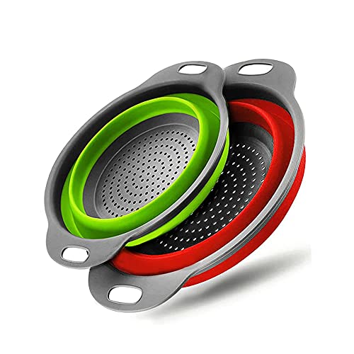 Fglmctsh Collapsible Colander Set Round Silicone Kitchen Strainer Diameter Sizes79in and 95in Perfect for Draining Pasta Vegetable fruit 2 PCS(Red and Green)
