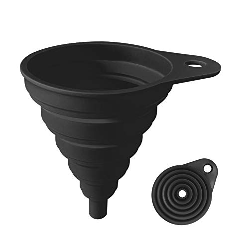 Funnels for Kitchen Use Food Grade Silicone Collapsible Kitchen Funnel (Black)