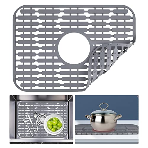 JUSTOGO Sink Mat Silicone Sink Protectors for Kitchen Sink Grid Accessory 1 PCS Kitchen Sink Mats for Bottom of Kitchen Farmhouse Stainless Steel Porcelain Sink Center Drain (18 x 128)