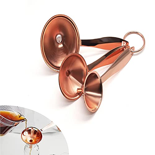 3in1 Stainless Steel Kitchen Funnels Set for Filling Bottles Small Bottle Funnel Metal Funnel Mini Funnel for Transferring Essential Oil Flask Spices Liquid Dry Ingredients Powder (Gold)