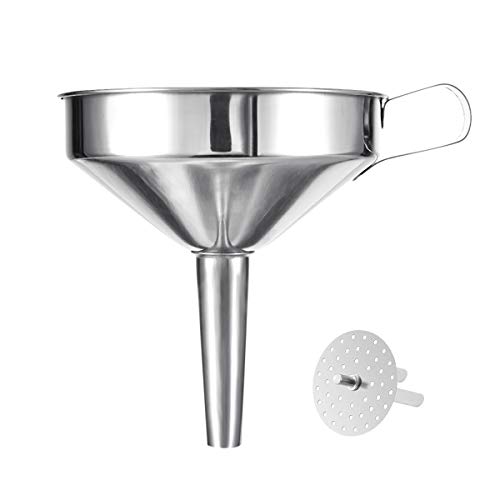BGLINKAL 57Inch Food Grade Stainless Steel Kitchen Funnel with a Strainer Filter for Transferring of Liquid Dry Ingredients Wide Mouth Metal Cooking Funnel