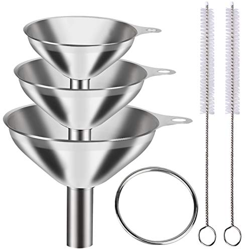 YLYL 6Pcs Metal Stainless Steel Funnel Large Small Funnel Set of 3 Food Grade Mini Funnels for Kitchen Use Filling Bottles Flask Cooking 2 Brushes
