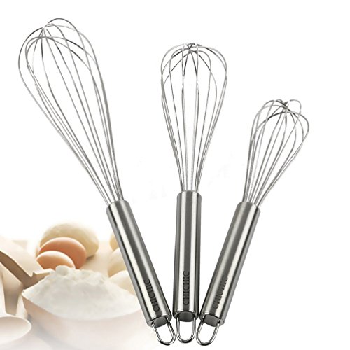 CHICHIC 3Pcs 8 Inch 10 Inch 12 Inch Stainless Steel Whisk Kitchen Whisk Set Kitchen Whip Kitchen Utensils Wire Whisk Balloon Whisk Set for Blending Whisking Beating and Stirring