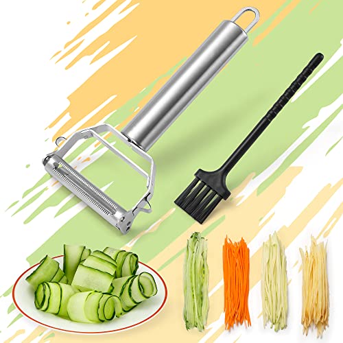 Stainless Steel Peeler Julienne Cutter Slicer for Carrot Potato Melon Vegetable and Fruit with Cleaning Brush