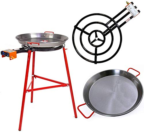 Garcima Ibiza Paella Pan Set with Burner 28Inch Carbon Steel Outdoor Pan and Reinforced Legs