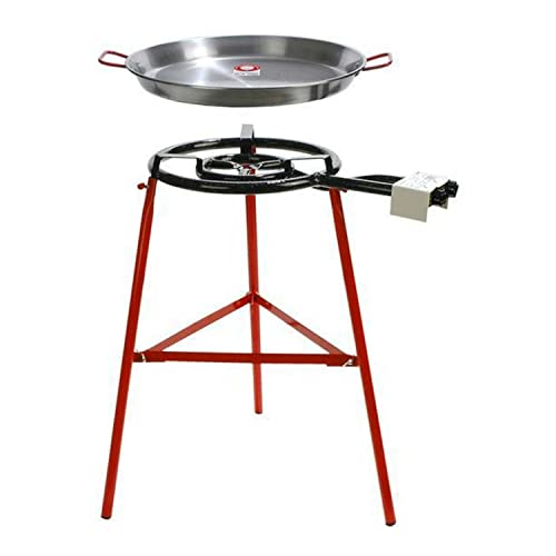Garcima Tabarca Paella Pan Set with Burner 20Inch Carbon Steel Outdoor Pan and Reinforced Legs