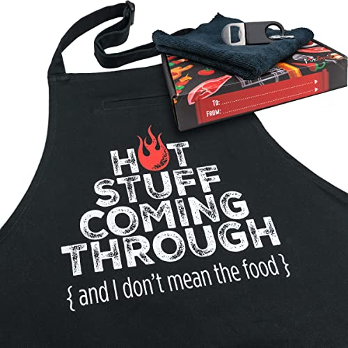 Chef Apron for Men Cooking Apron Funny Apron BBQ Apron 3 Pockets Bottle Opener Towel and Gift Box Included Black 100 Cotton Durable Professional Quality