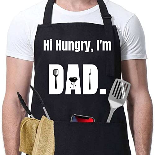 Funny Aprons for Men  Hi Hungry Im Dad Apron  Mens Apron Dad Apron for Kitchen with Pockets BBQ Grilling Aprons Birthday Gifts for Dad Son Husband
