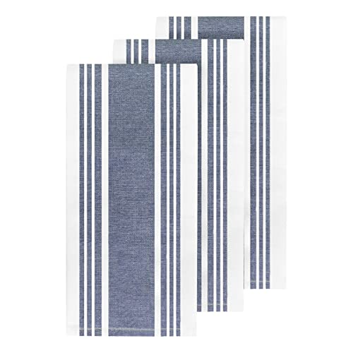 Dish Towels Dual Purpose Reversible 100 Absorbent Cotton Kitchen Towels Set of 3 Striped 17 x 30 3Pack Indigo AllClad Textiles
