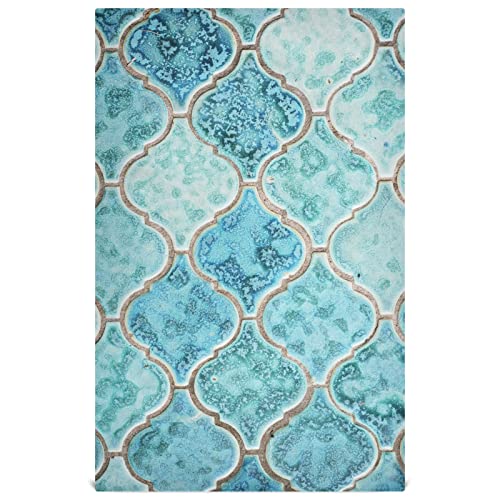Turquoise Moroccan Trellis Pattern Bath Hand Towel Teal Plaid Kitchen Dish Towels Rags 18x28 in Super Absorbent Lint Free Cleaning Cloths Tea Bar Soft Towel Set Kitchen Bathroom Accessories Set of 1