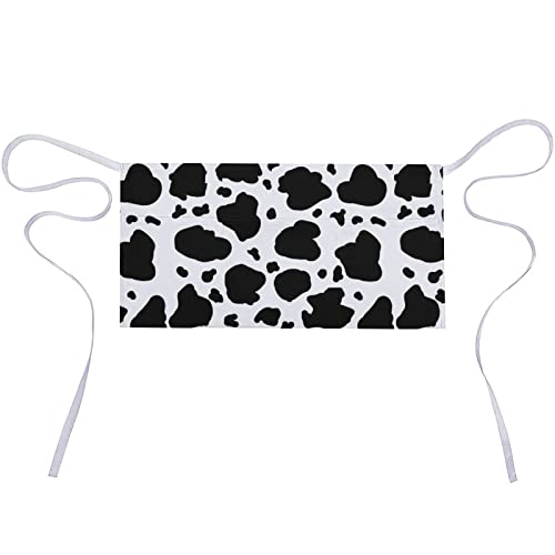 Cow Print Half Waist Apron with 3 Pockets Adjustable Chef Cooking Serving with Long Strap Aprons for Women Men Kitchen Restaurant