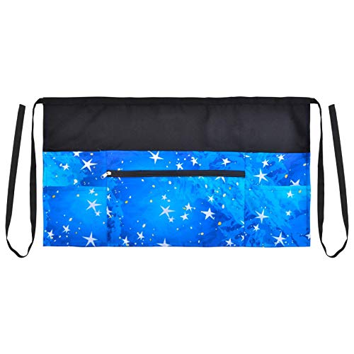 Server Apron Waitress Apron with 6 Pockets Half Waist Aprons Restaurant Chef Aprons for Women Men Home Cooking Restaurant Serving Work (Blue Starry)