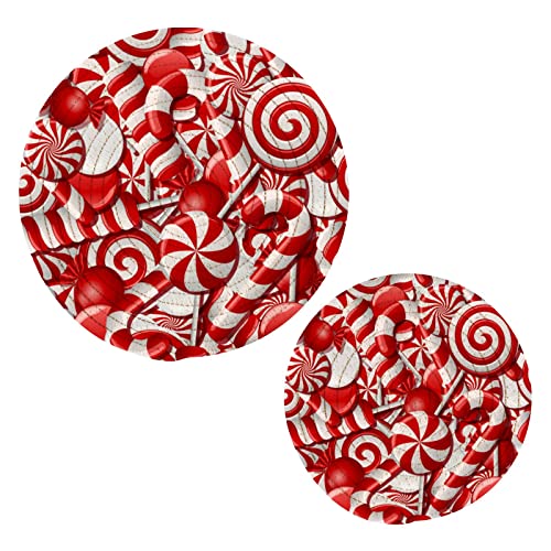 Christmas Candy Canes Hot Mats Pads for Kitchen Heat Resistant Sugar Red Sweets Gift Decorative Trivets for Hot Pots Pans Counter Tops Dining Washable Pot Holder Coasters Set