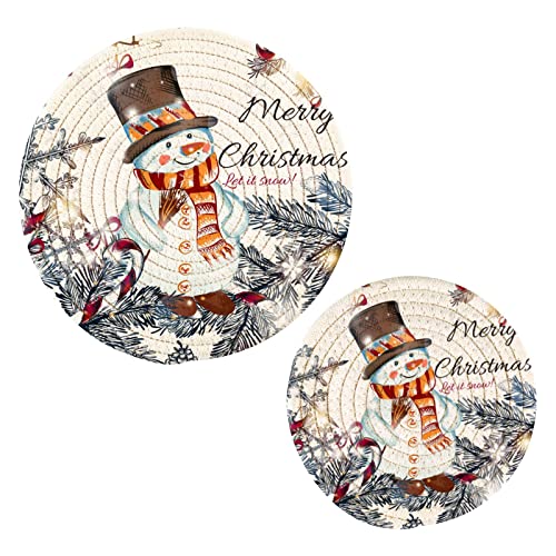 Cute Snowman Snowflakes Hot Mats Pads for Kitchen Heat Resistant Merry Christmas Decorative Trivets for Hot Pots Pans Counter Tops Dining Washable Pot Holder Coasters Set
