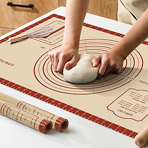 Non Stick 28x20 Extra Large Thick Silicone Pastry Mat with measurements for Nonslip Silicone Baking Sheet Counter Mat Dough Rolling Reusable Bakeware Mats for Cookies Macarons Bread Pizza