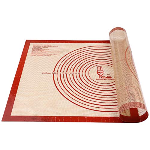 Nonslip Silicone Pastry Mat Extra Large with Measurements 28By 20 for Silicone Baking Mat Counter Mat Dough Rolling MatOven LinerFondantPie Crust Mat By Folksy Super Kitchen Red
