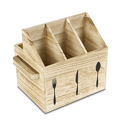 Ikee Design Wooden Utensil Holder Flatware Utensil Caddy with Handles  Silverware Holder for Spoons Knives Forks Napkins for Restaurant and Kitchen 7W x 55D x 663H