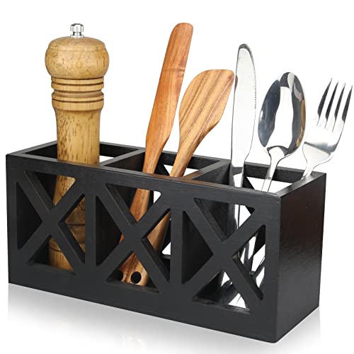 Wooden Silverware Holder Flatware Utensil Caddy Wood Pantry Organizer Bin Storage Containers for Kitchen Countertop Forks Spoons Knives and Cutlery Holder Silverware Caddy