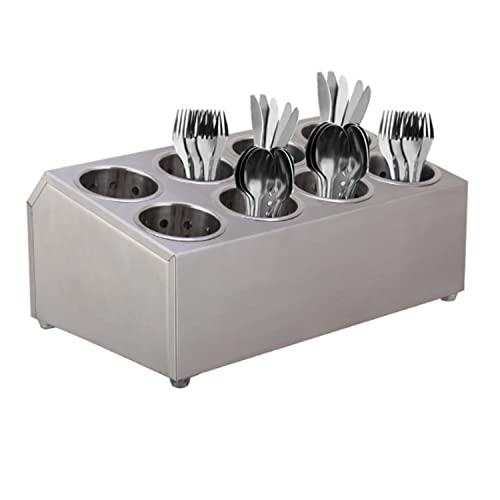 Commercial Utensil Holder Restaurant Silverware Organizer Countertop Large Stainless Steel Flatware Cylinder Holder Forks Spoons Knife Utensil Caddy Compact Cutlery Organizer with 8 Cups
