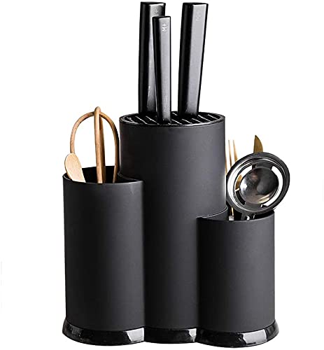 FYUEROPA 3in1 Kitchen Utensil Holder Set with Knife Block without Knives Large Kitchen Tools Flatware Holder Organized Utensil Drying Cylinder Black