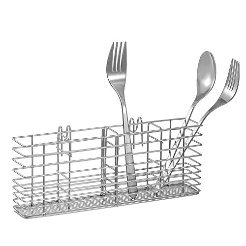 Slideep Stainless Steel Cutlery Utensil Holder Silverware Organizer Rack with Hooks Removable Drying Rack Silverware Holder Utensil Cutlery Basket Kitchen Dish Drainer Dish Drying Rack