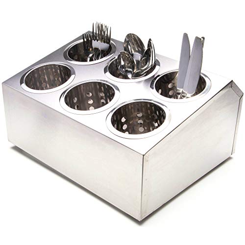 Stainless Steel 6Compartment Utensil Holder (6 Inserts Included)  Flatware Cylinder Storage Caddy  Cups for Kitchen Bars Coffee Shops Restaurants  Hotels  Drying Rack for Silverware