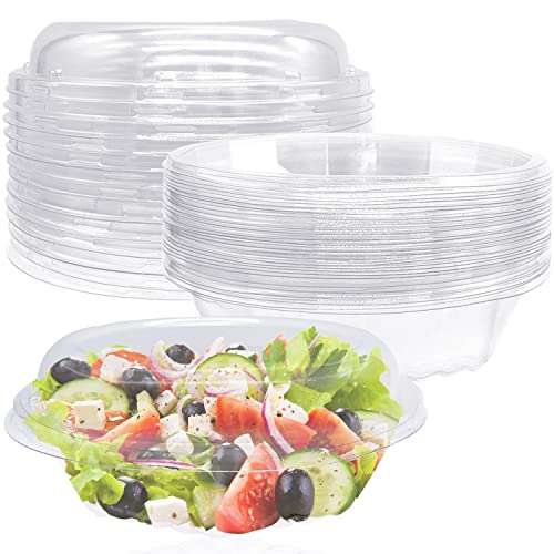 24 Sets 13oz Disposable Salad Bowls with Airtight LidsClear Plastic ContainersRound Food Bowls for To Go MealsRestaurantware