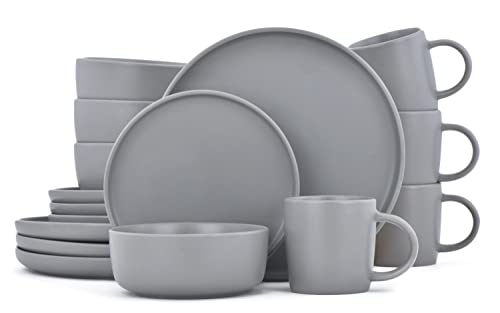 Famiware Plates and Bowls Set 16 Piece Dinnerware Set Dishes Set For 4 Kitchen Essentials Grey