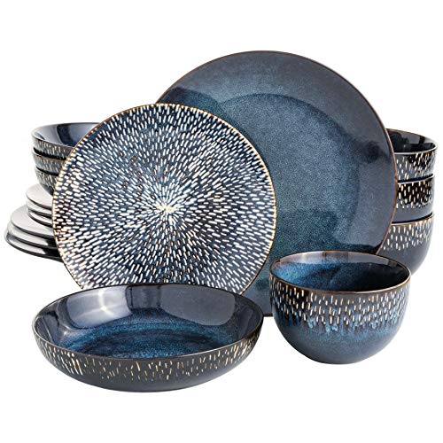 Gibson Elite Matisse 16 Piece Double Bowl Dinnerware Set Cobalt Blue