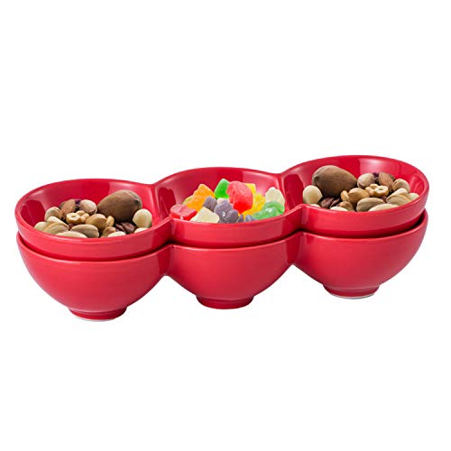 3CompartmentPorcelain 12 Long Appetizer Serving Tray Triplet Bowl Bowl Set  Great for Snacks Dips Set Of 2 Red