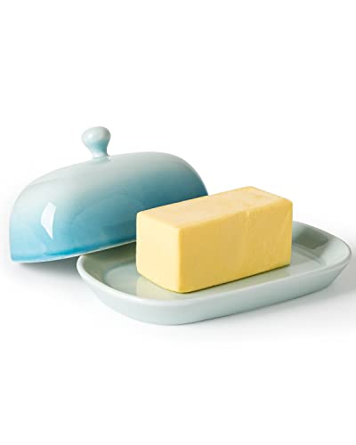XELA Porcelain Butter Dish Ceramic Butter Dish with Lid for Countertop Butter Keeper Container EastWest Coast ButterGradient light blue