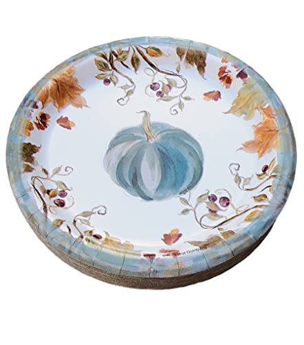 Thanksgiving Autumn Fall Harvest Teal Pumpkins Round Disposable Dinnerware Appetizer  Dessert Plate 6 78Inch Set of 36