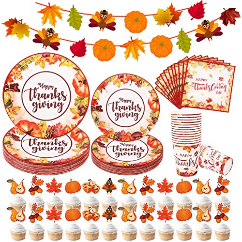 Thanksgiving Table Decorations Thanksgiving Paper Plates and Napkins Set Thanksgiving Disposable Dinnerware Watercolor Plates Happy Thanksgiving Pumpkin Fall Leaves Harvest Holiday Decoration
