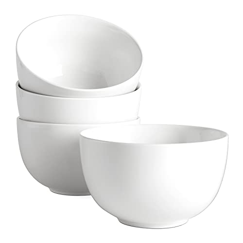 DOWAN Deep Soup Bowls 30 Ounces White Cereal Bowl for Oatmeal Ceramic Ramen Bowls for Noodle Porcelain Bowls Set 4 for Kitchen Rice Bowls