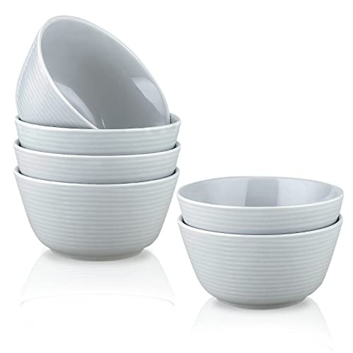 Hasense 24 Ounce Cereal Bowls Set of 6 Porcelain Bowls for Kitchen Ceramic Deep Bowls for Cereal Soup Rice Pasta Salad Oatmeal Microwave Dishwasher Safe Grey