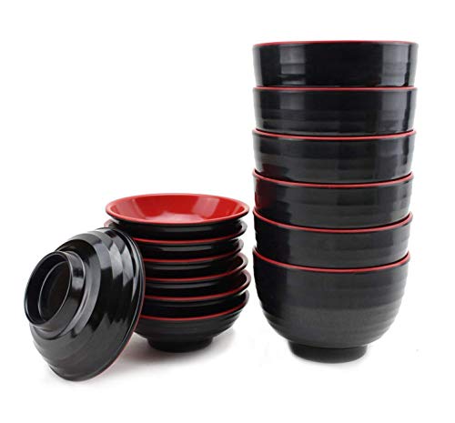 Set of 6 Japanese Melamine 味噌湯ボウル4 Miso Soup Rice Bowls With Lid (B11894) ~ We Pay Your Sales Tax