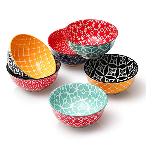 DOWAN Dessert Bowls Colorful Ceramic Ice Cream Bowls 10 Oz Cute Small Snack Bowls Decorative Bowl Set for Dipping Side Dishes Condiment Snack Set of 6