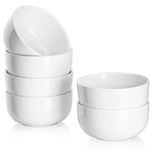 DOWAN Small Bowls White Ceramic Cereal Bowls 8 Ounce Dessert Bowls Ice Cream Bowls 6 Packs Soup Bowls Set for Kitchen Serving Bowls for Dipping Rice Side Dish Small Portions Microwave Safe