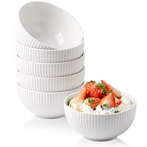 Getstar Dessert Bowls Small Porcelain Bowl Set (6 Pcs 45 inch  10 oz) Microwavable Dishwasher  Freezer Safe Small Bowls for Ice Cream Side Dishes Snacks  Desserts Set of 6 (White)