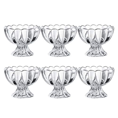 KMwares 6PCs Set 56oz Small Cute Footed Tulip Clear Glass Dessert BowlsCups  Perfect for Dessert Sundae Ice Cream Fruit Salad Snack Cocktail Condiment Trifle and Christmas Holiday Party