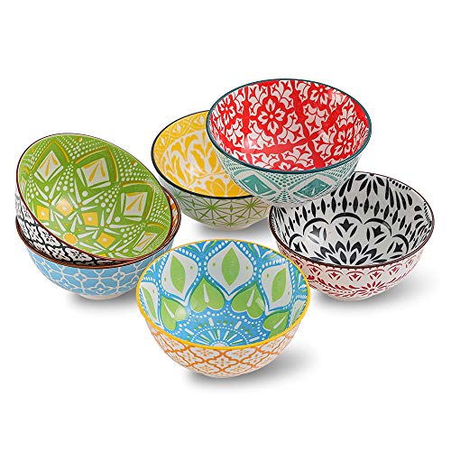 Porcelain Dessert Bowls Cereal bowl  Ceramic Bowl Set of 6  Colorful Small Bowls for Ice Cream  Soup  Cereal  Rice  Snack  Side Dish  Condiment Microwave and Dishwasher Safe 475 Inch
