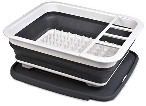 Collapsible Dish Drying Rack  Popup and Collapse for Easy Storage Drain Water Directly into The Sink Room for Eight Large Plates Sectional Cutlery and Utensil Compartment Compact and Portable